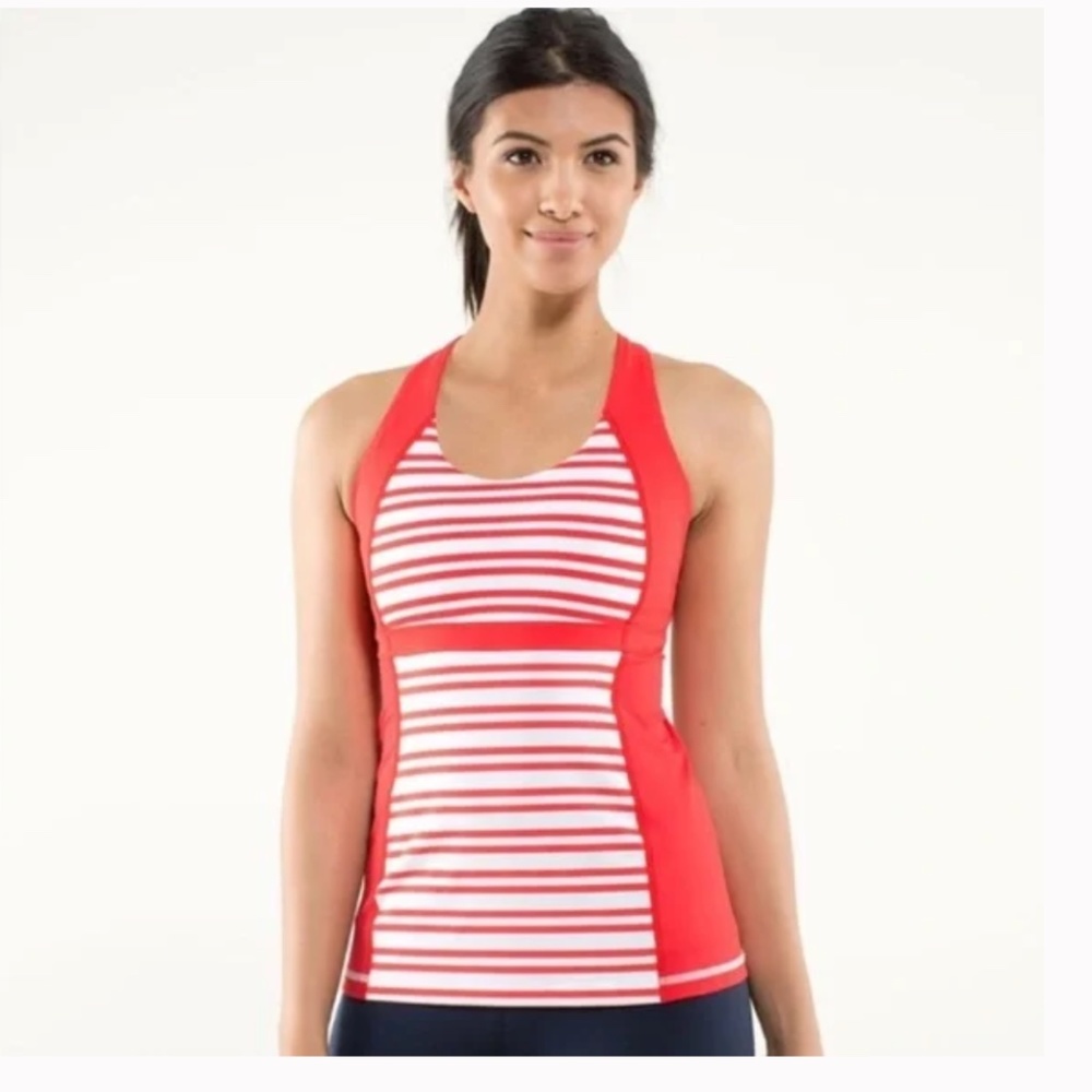LULULEMON ATHLETICA FAST TRACK Dual Stripe Red and White Striped Tank